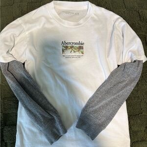 Abercrombie Kids White and Gray Long Sleeve Tee